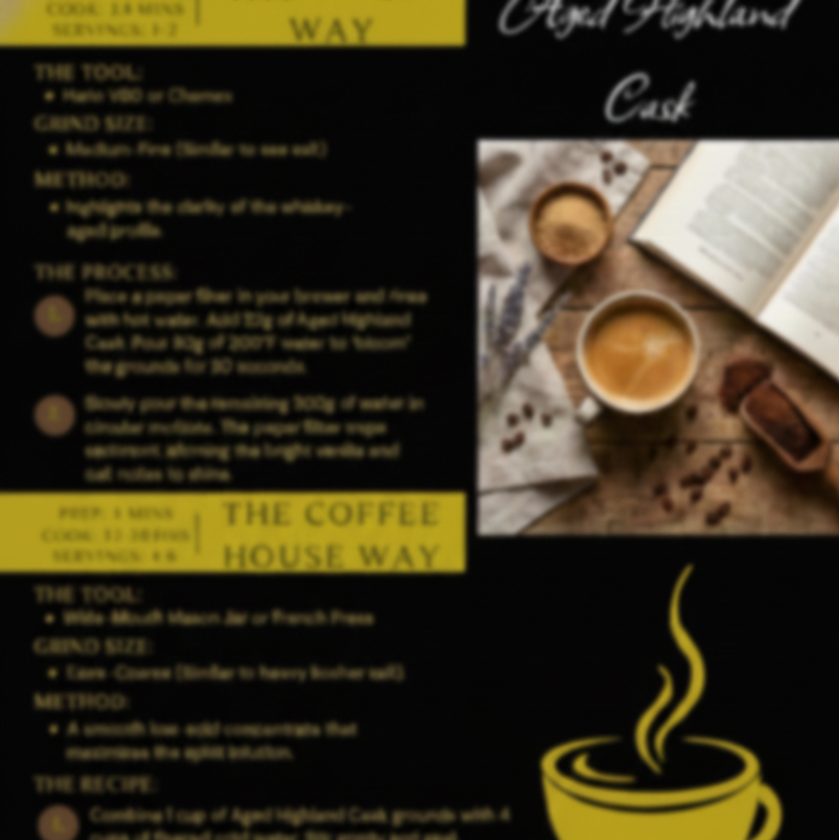 Coffee-themed promotional material with text and images of a coffee cup and beans.