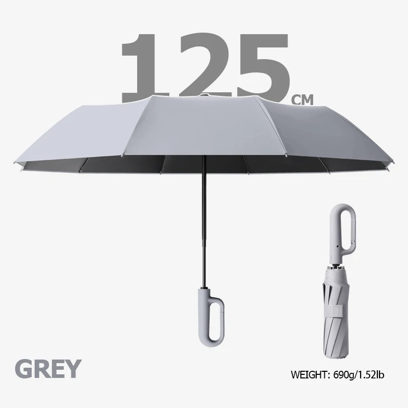 Premium Windproof Umbrella with Reflective Strip, Reverse Automatic Folding, UV Protection, and Carabiner Handle