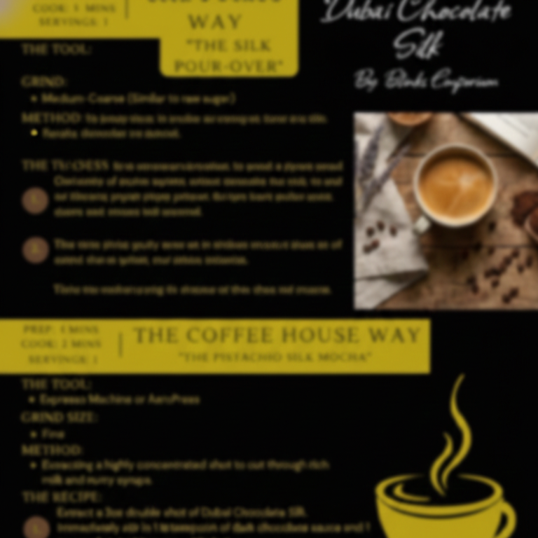 Dubai Chocolate Silk digital barista guide and coffee recipe card - blinks emporium