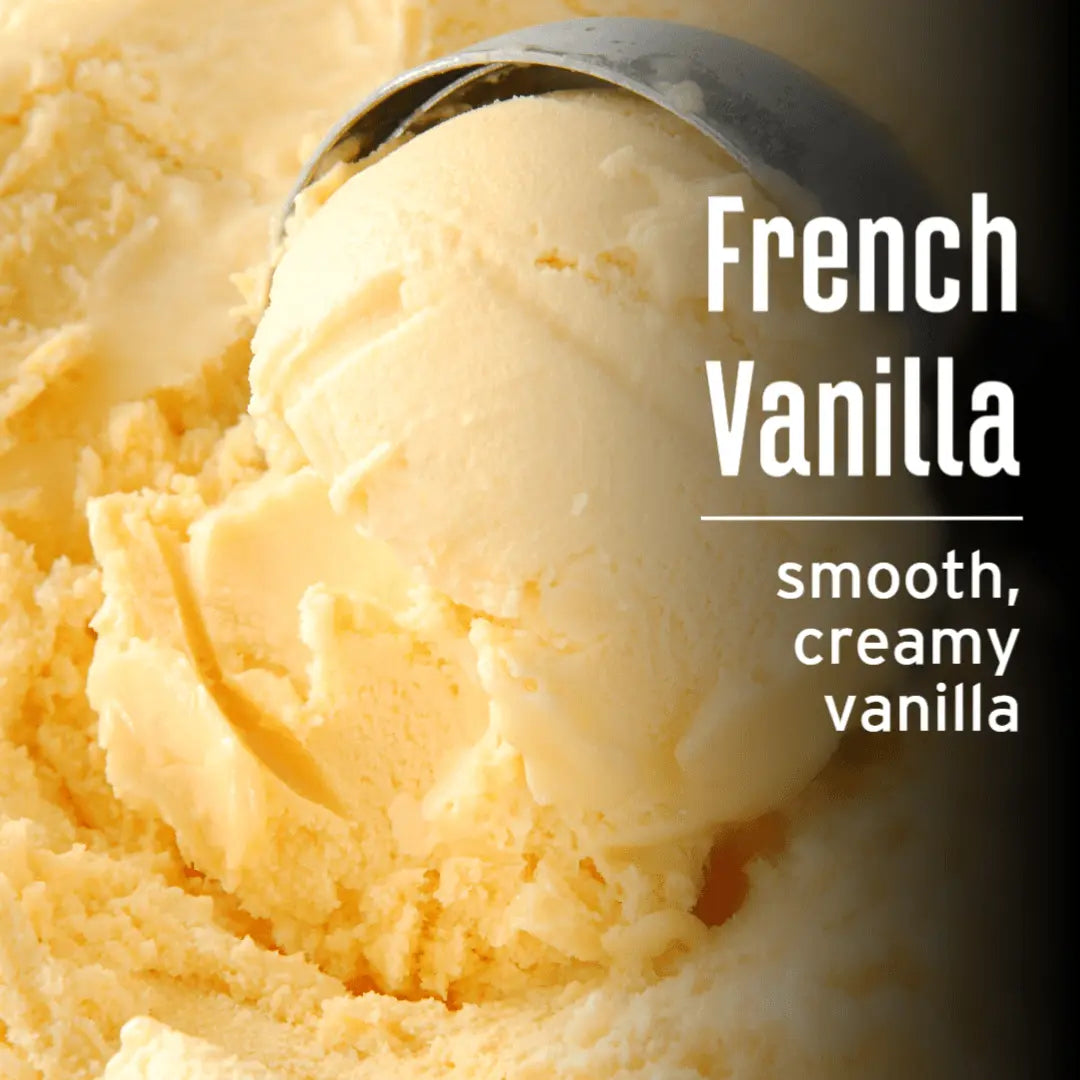 French Vanilla ice cream with a scoop and text description that says smooth, creamy vanilla - blinks emporium