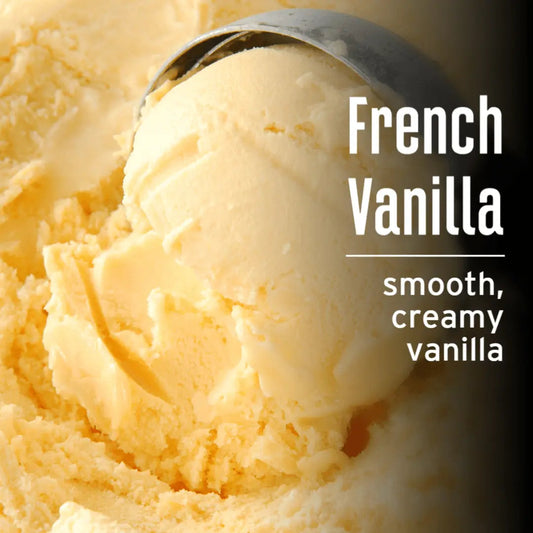 French Vanilla ice cream with a scoop and text description that says smooth, creamy vanilla - blinks emporium