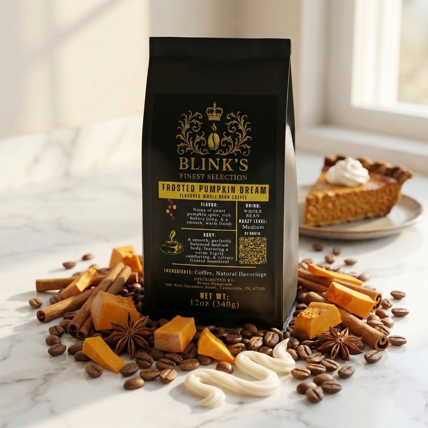 Frosted Pumpkin Dream coffee bag with cinnamon sticks and sweet icing - blinks emporium