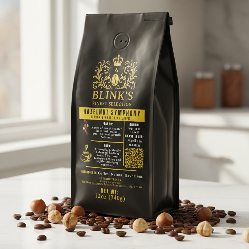 Hazelnut Symphony coffee bag with toasted hazelnuts - blinks emporium