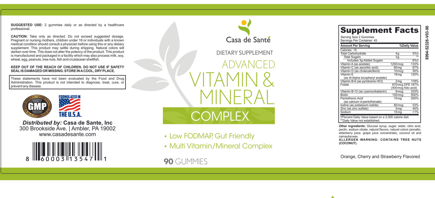 Gut Friendly Advanced Vitamin & Mineral Complex Low FODMAP Certified, Paleo, Keto Gummies