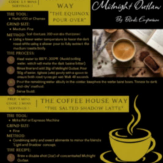 Midnight Outlaw digital barista guide and coffee recipe card - blinks emporium