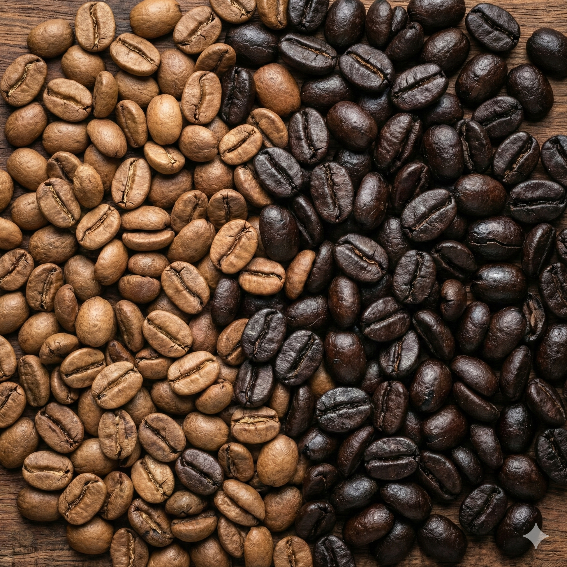 Close up texture shot of coffee beans with different roast levels mixed together - blinks emporium