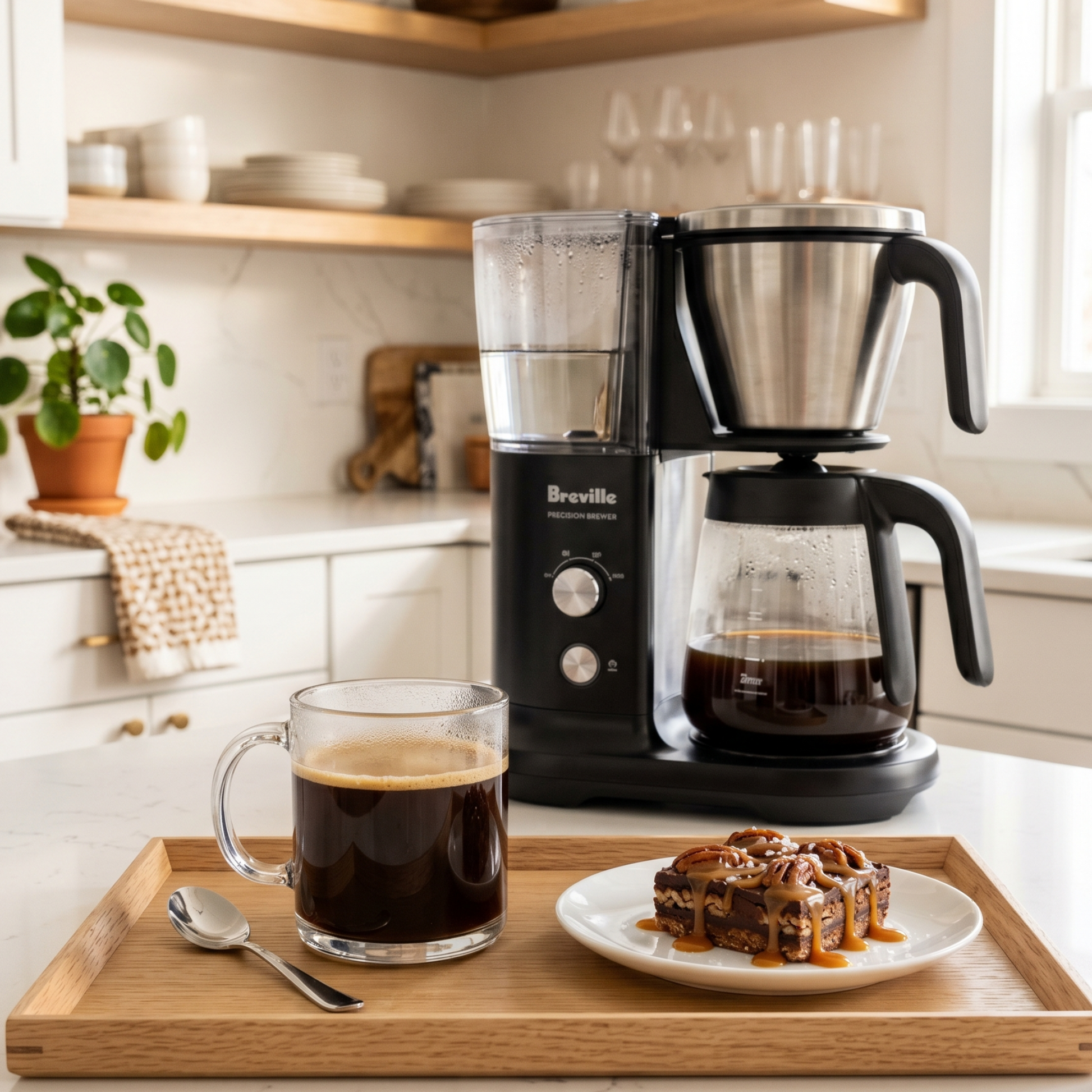 Brewing Toasted Turtle Truffle coffee next to a caramel confection - blinks emporium