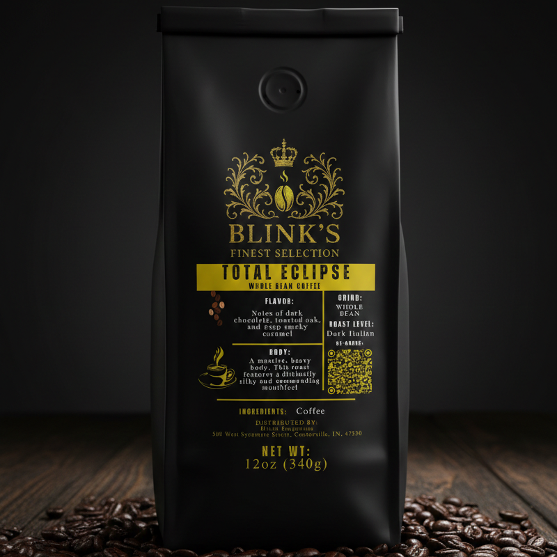 Total Eclipse Italian Roast coffee bag and dark beans - blinks emporium