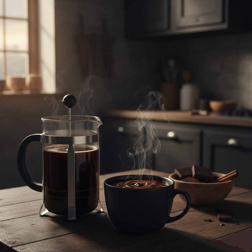 Brewing Total Eclipse Italian Roast in a glass French press - blinks emporium