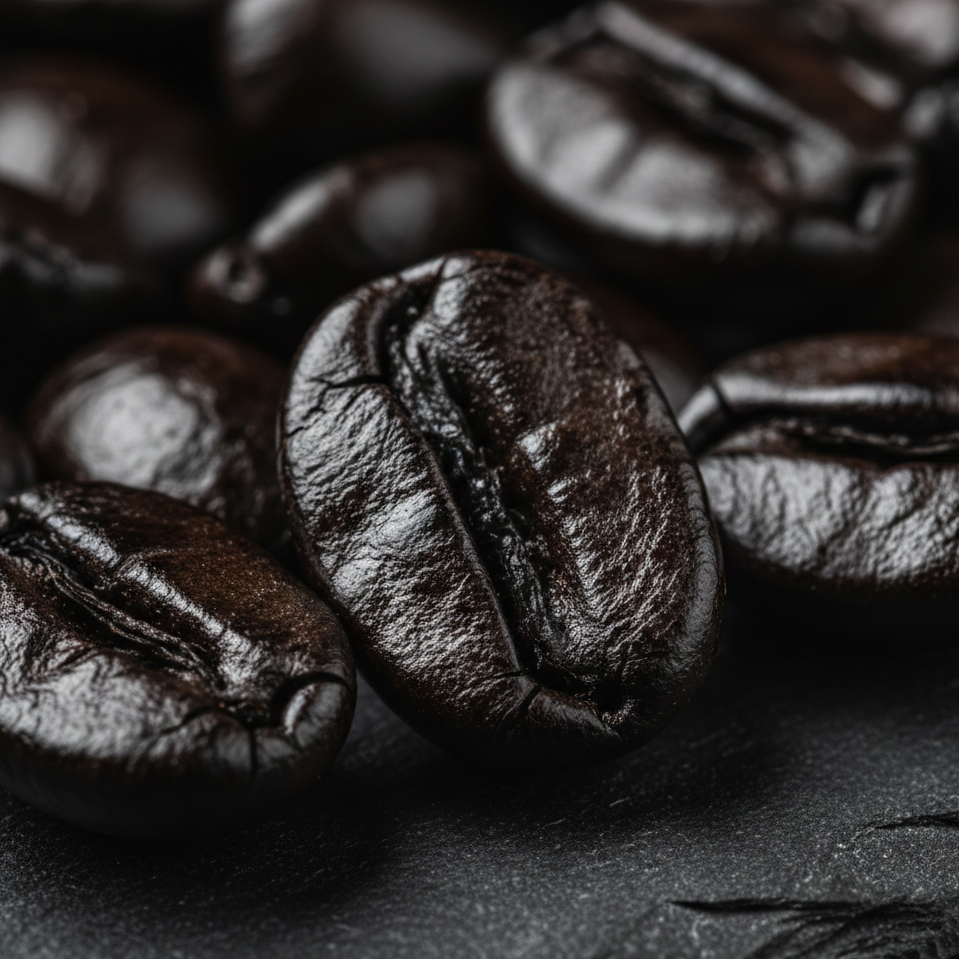Extreme macro shot of oily Total Eclipse Italian Roast coffee beans - blinks emporium