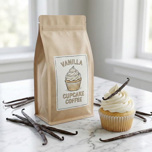 Premium bag of Vanilla Cupcake Coffee on marble counter - blinks emporium